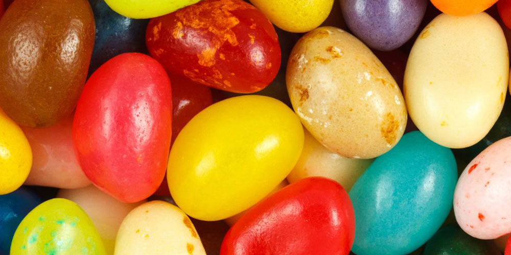 close up of pile of multi-coloured jelly beans